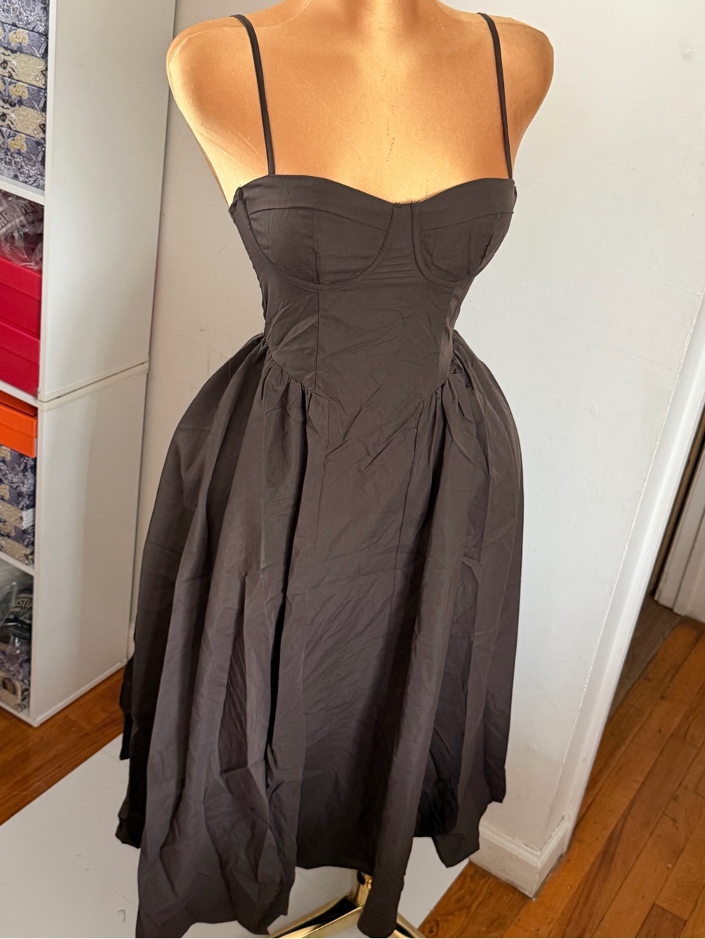 Black Spaghetti-Strap Fit & Flare Dress - Elegant Women's Dress